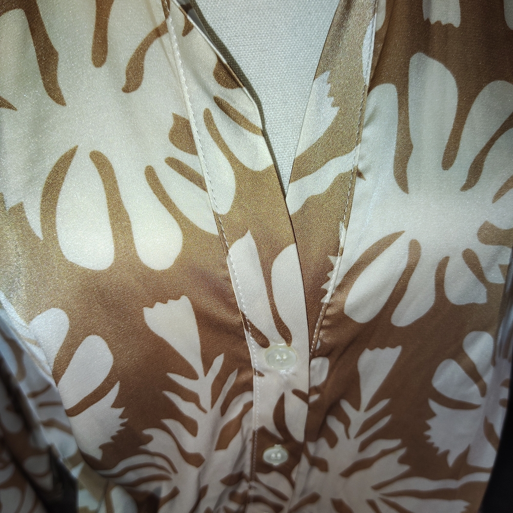 Lush Beige and Cream Floral Long-Sleeve Shirt Dress Medium Euc - Picture 3 of 8